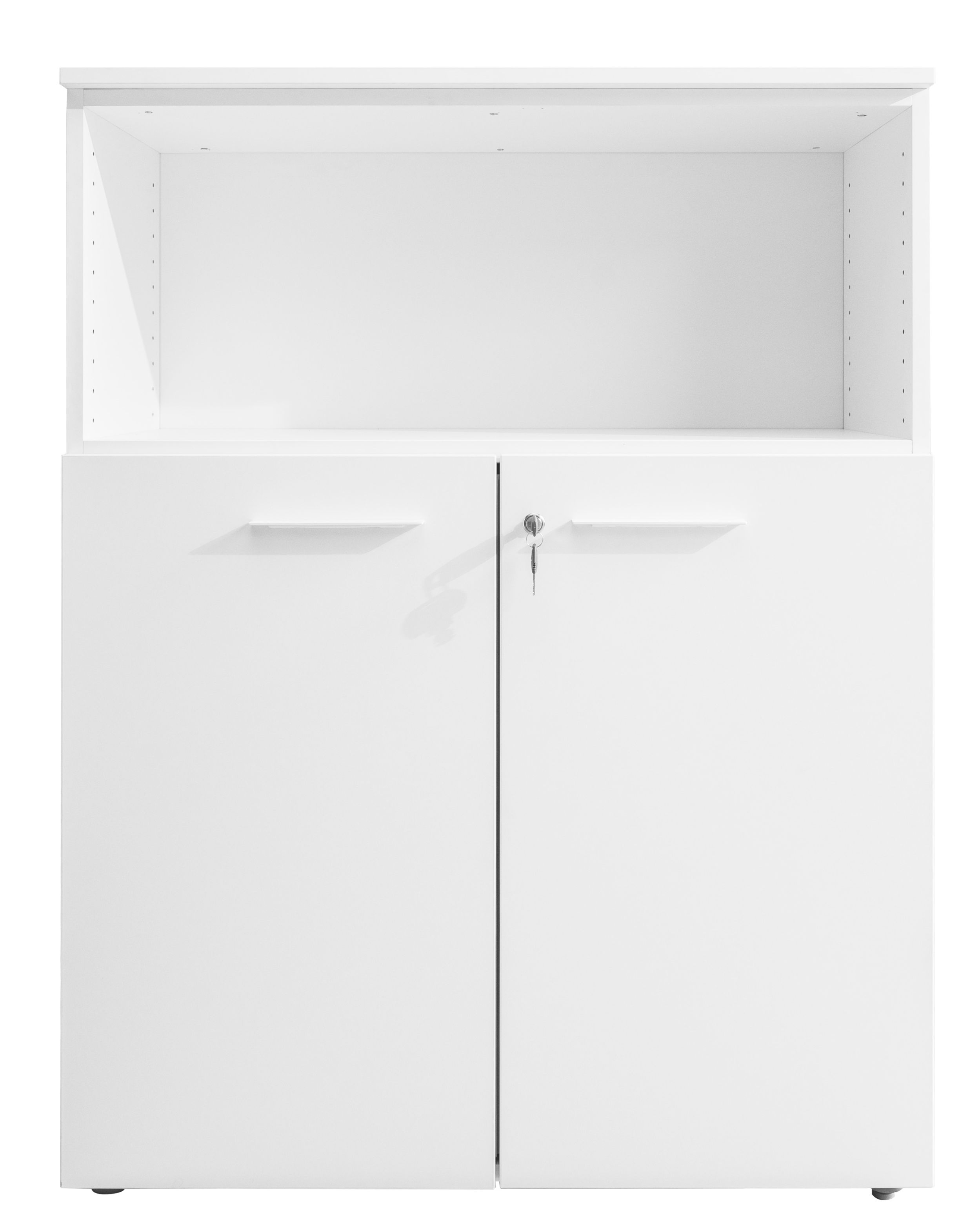 Weißes Sideboard mit Drehtüren und offenem Fach, Frezza Einzelstück für Büro und Wohnraum.