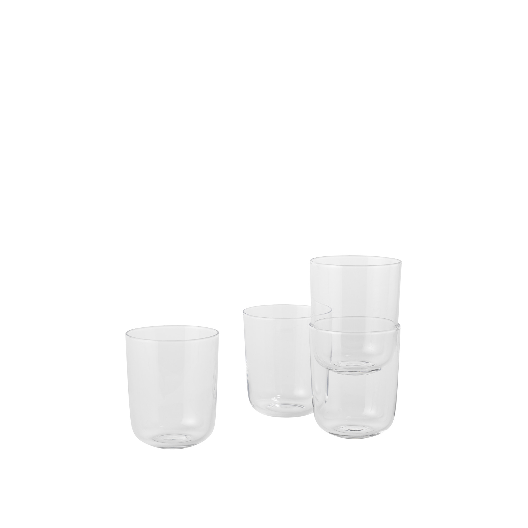 Klares Corky Glasses Glas von Muuto: Vier Trinkgläser in verschiedenen Größen.