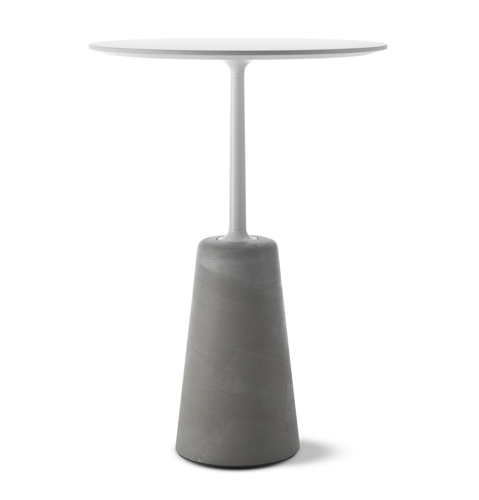Weißer Rock Table Stehtisch von MDF Italia mit grauem Betonfuß für moderne Einrichtung.