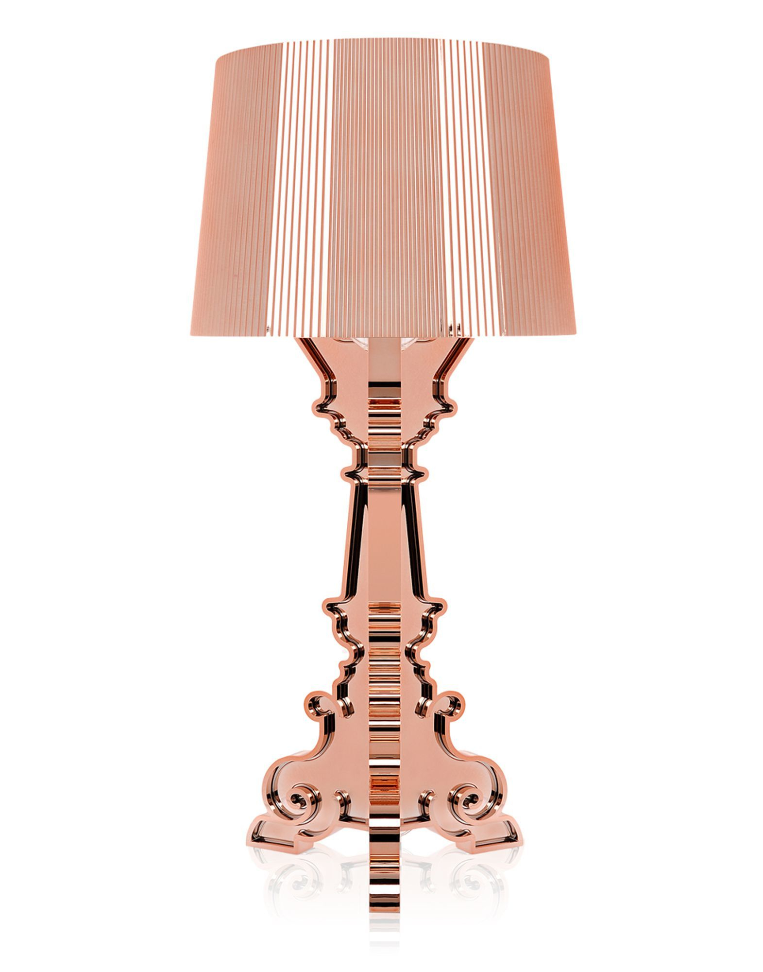 Bourgie Tischleuchte von Kartell in metallisiertem Kupfer. Elegante Designerlampe für Wohnzimmer und Schlafzimmer.