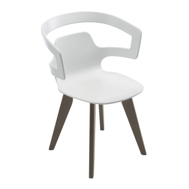 Weißer Segesta Stuhl mit Armlehne und Holzbeinen von Alias, modernes Design für Esszimmer.