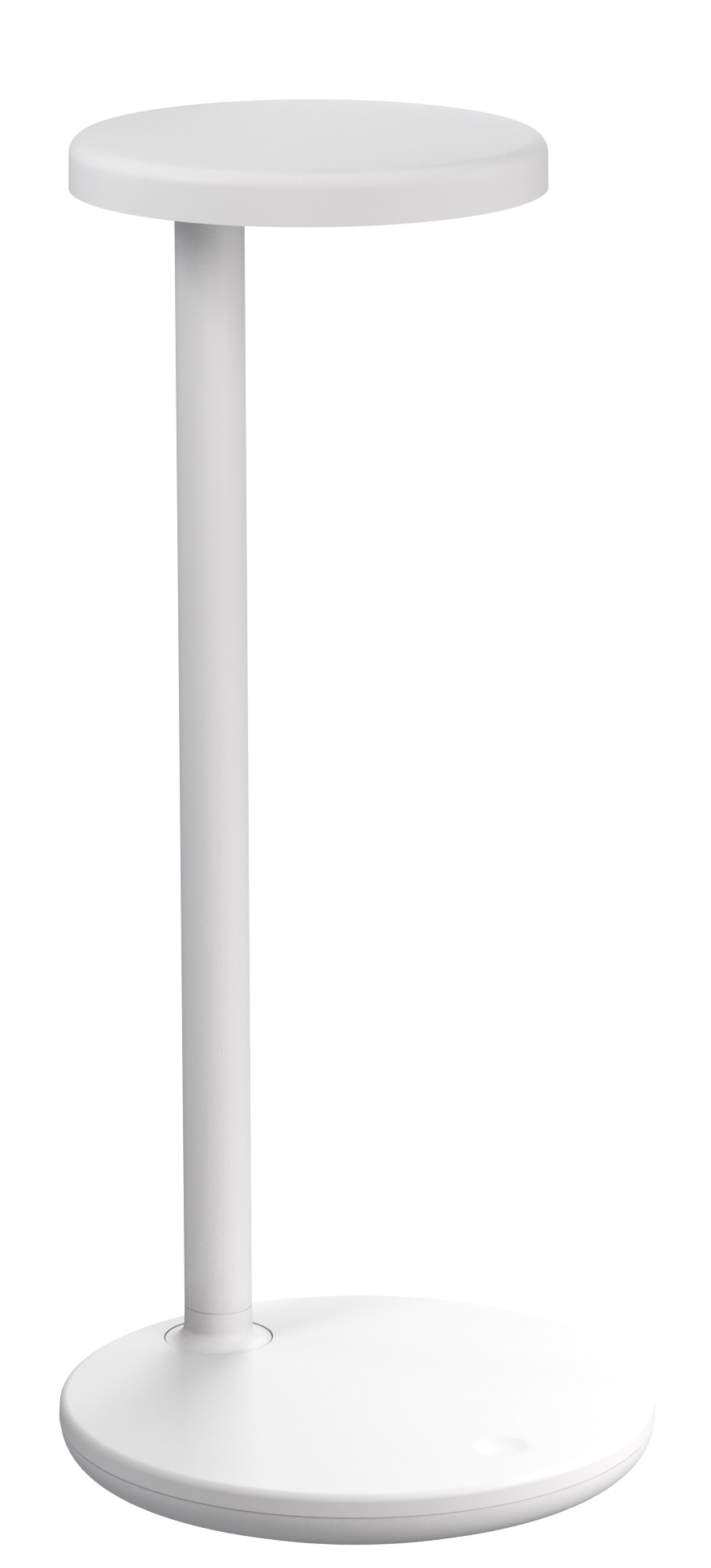 Weiße Oblique Qi Tischleuchte von Flos: Moderne LED-Tischlampe mit minimalistischem Design für Büro und Wohnraum.