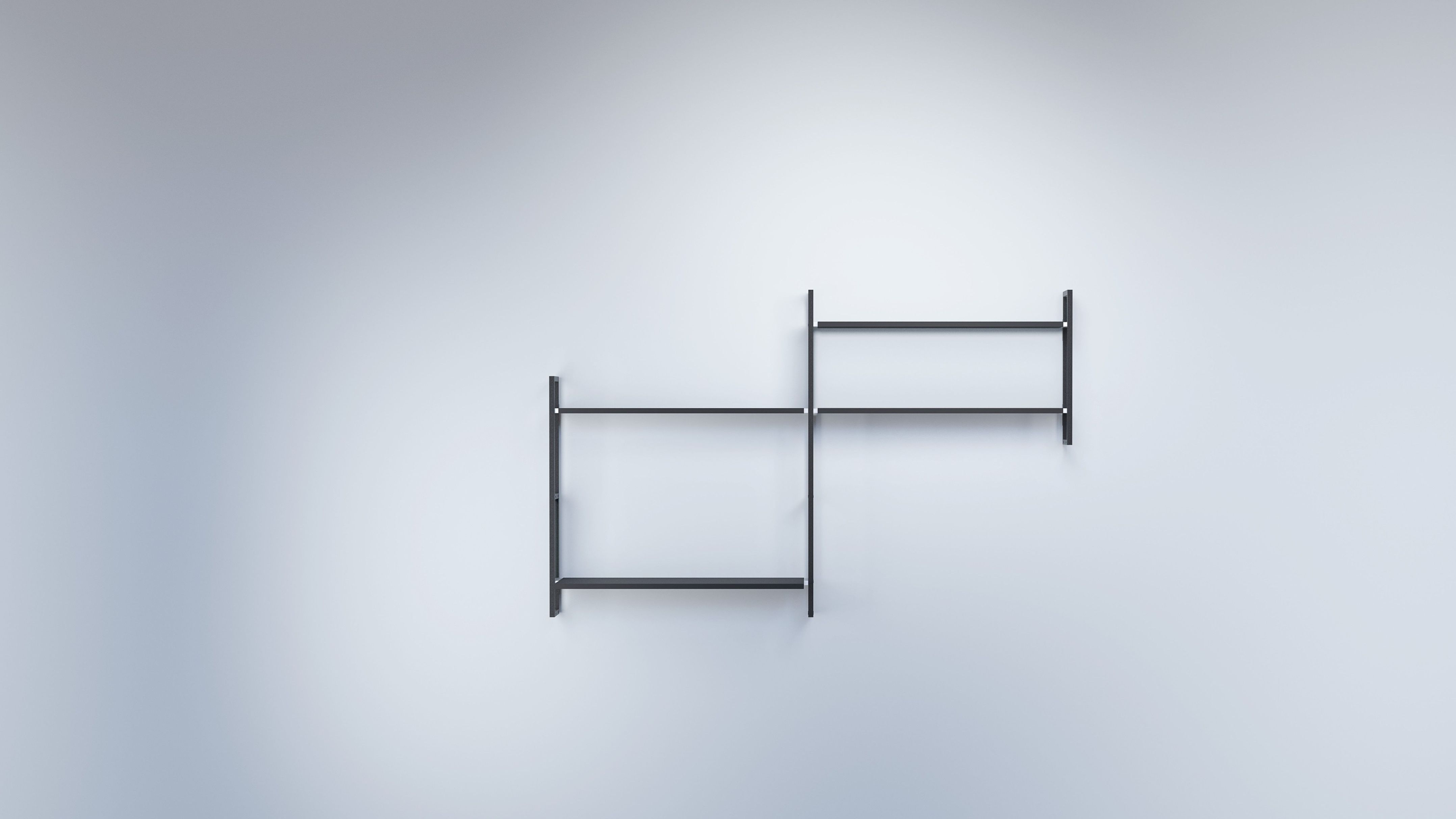 Schwarzes Wandregal Grundmodul E Oncono, modernes Design für Wohnzimmer und Büro, minimalistisch und flexibel.