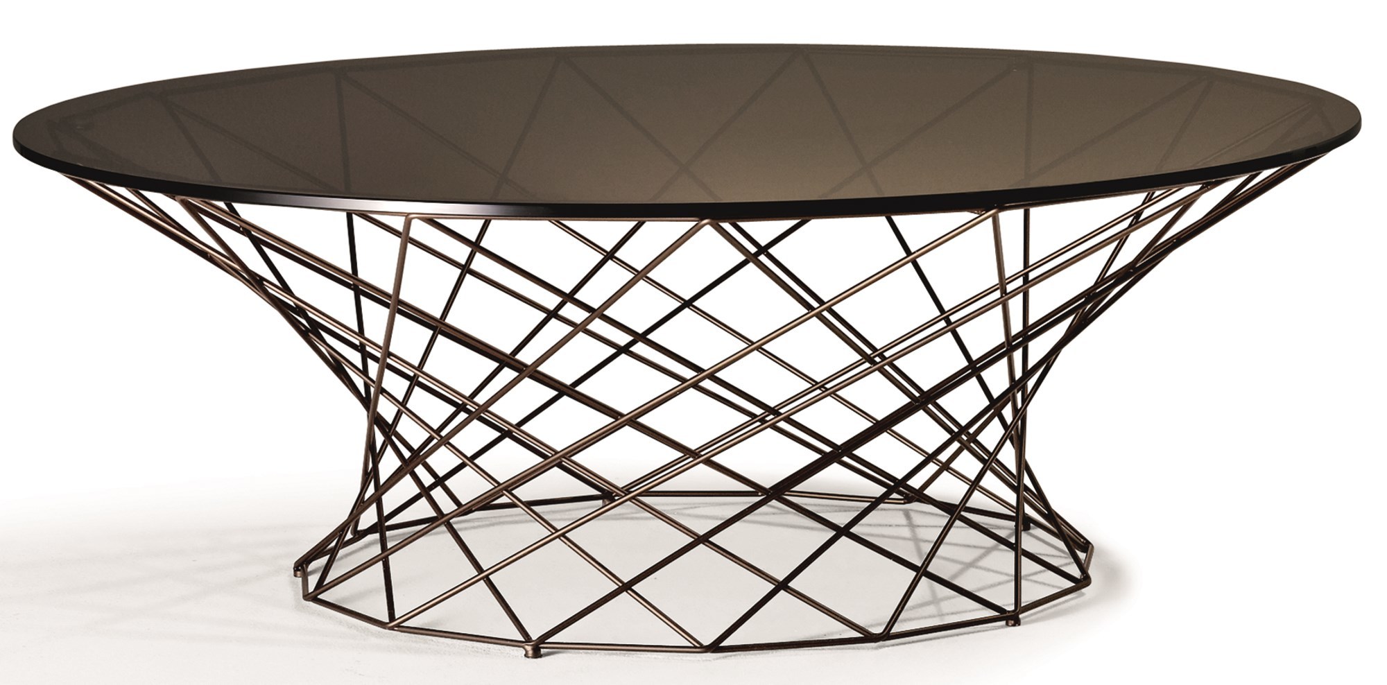 Oota Couchtisch von Walter Knoll mit Glasplatte und filigranem Drahtgestell in Bronze.