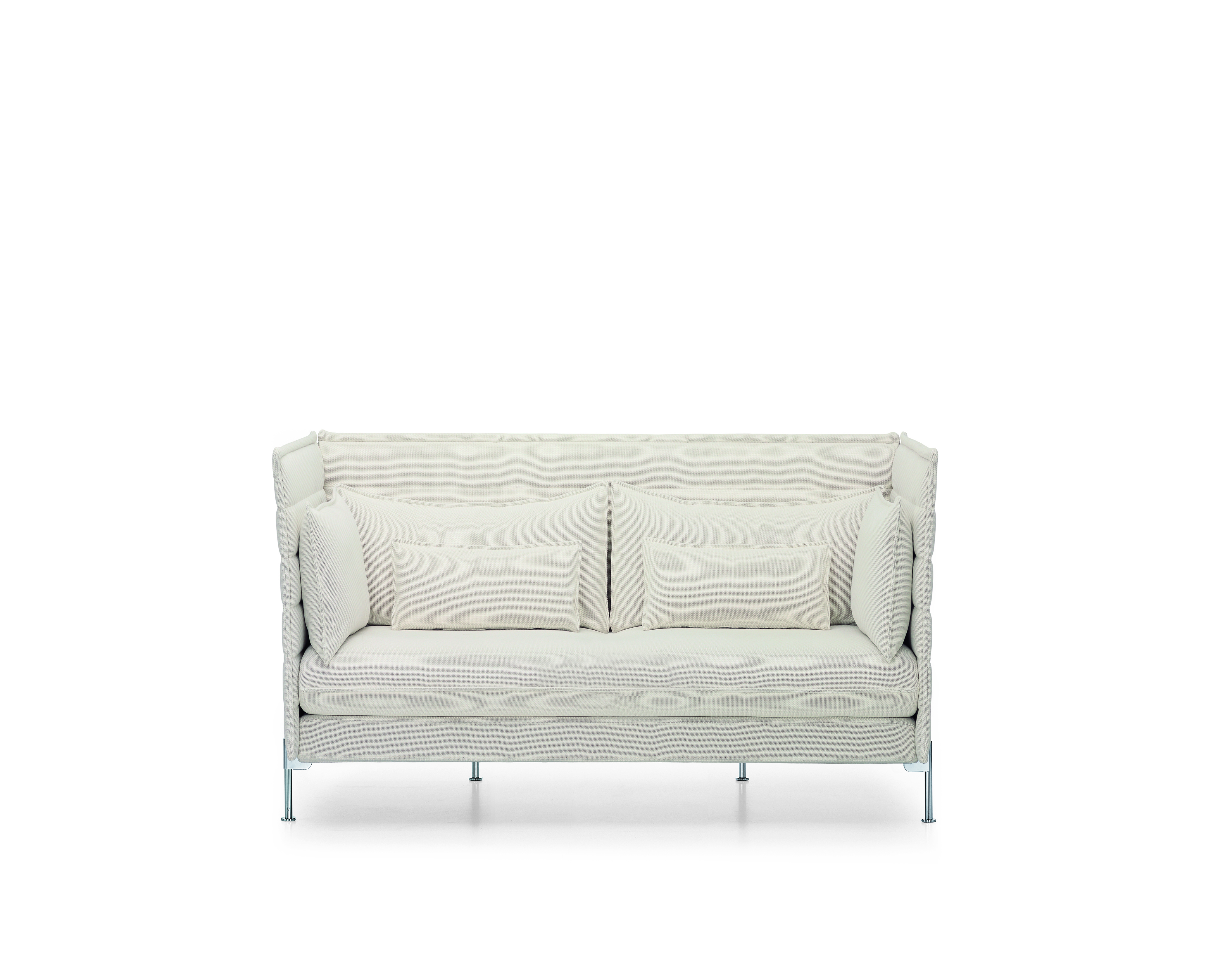 Vitra Alcove Sofa, Zweisitzer in Beige mit Kissen und Chromfüßen, modernes Design.