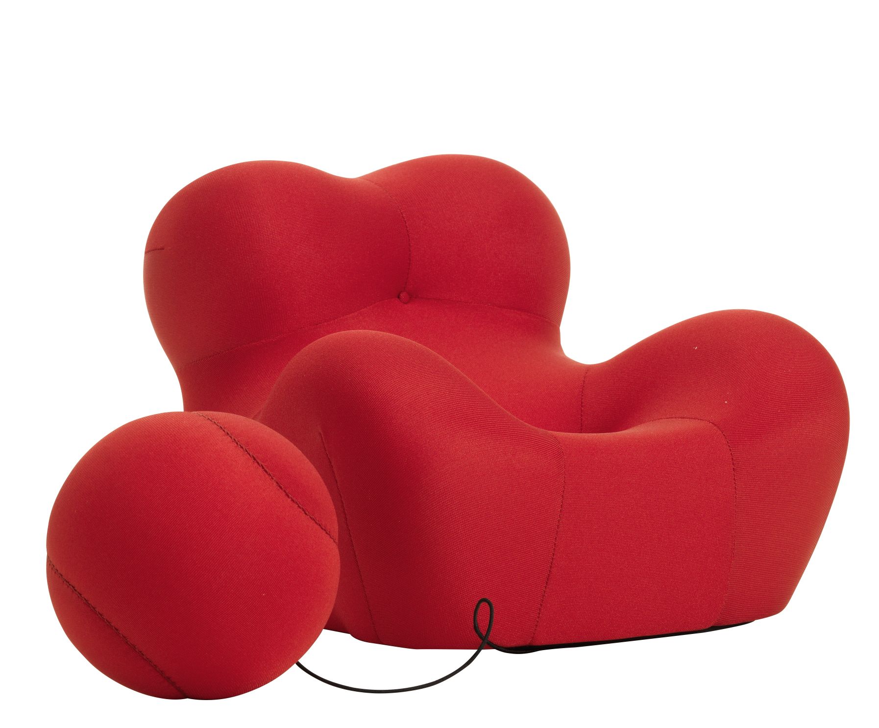 Roter La Mamma Sessel von Vitra, Miniatur Designmöbel mit passendem Hocker. Komfortabler Lounge Sessel.