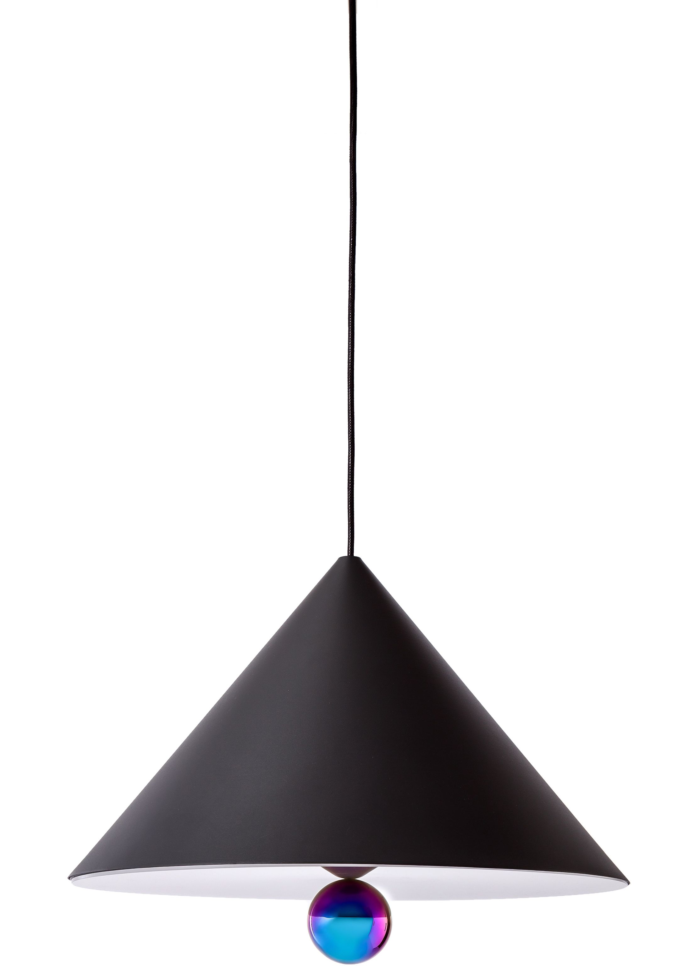 Schwarze Cherry Pendelleuchte von Petite Friture mit farbiger Glaskugel für stilvolle Beleuchtung.