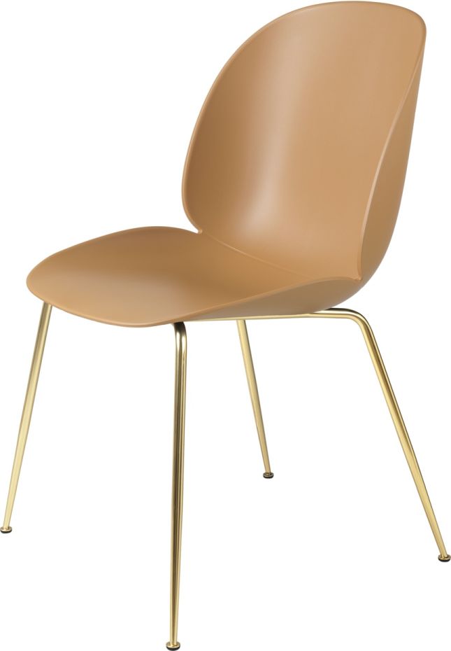Beetle Chair Esszimmerstuhl Ungepolstert Amber Brown Konisches Gestell Messing Gubi