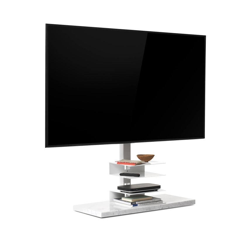 Ptolomeo TV-Ständer mit weißem Carrara Marmor, moderner TV-Möbel für Wohnzimmer.