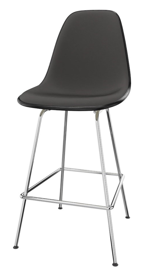 Schwarzer Eames Plastic Bar Stool Barhocker von Vitra mit verchromtem Gestell und Vollpolsterung.
