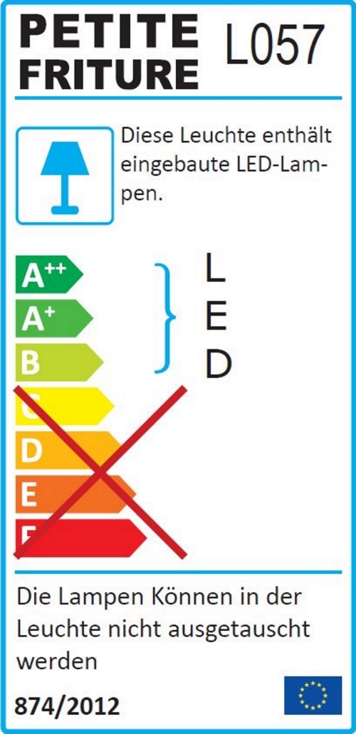 Energielabel der Petite Friture Mediterranea Tischleuchte mit integrierten LEDs und Energieeffizienzklasse A++ bis B.