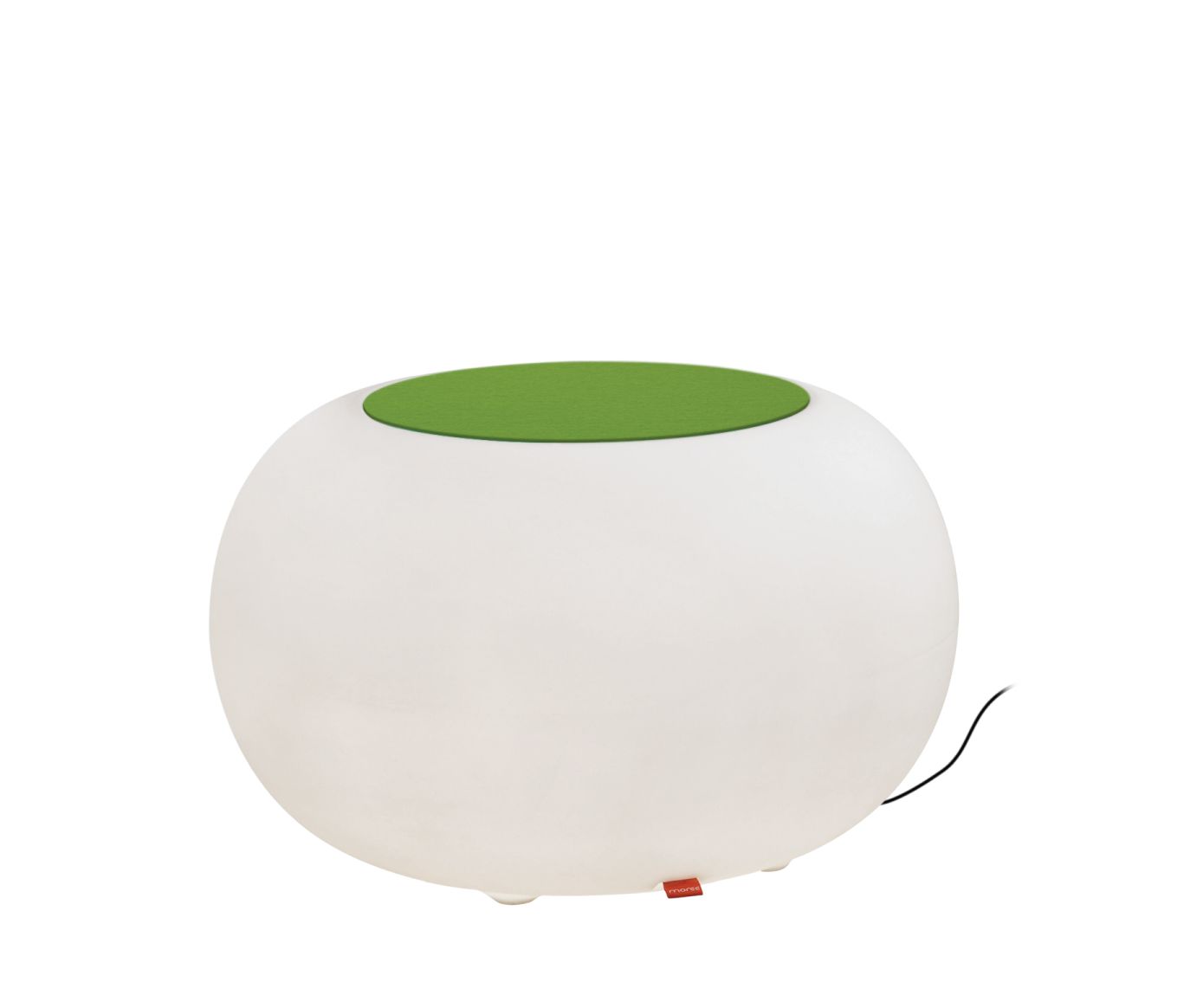 Weiße Bubble Sitzgelegenheit von Moree mit grünem Kissen, ideal für den Outdoor-Bereich.