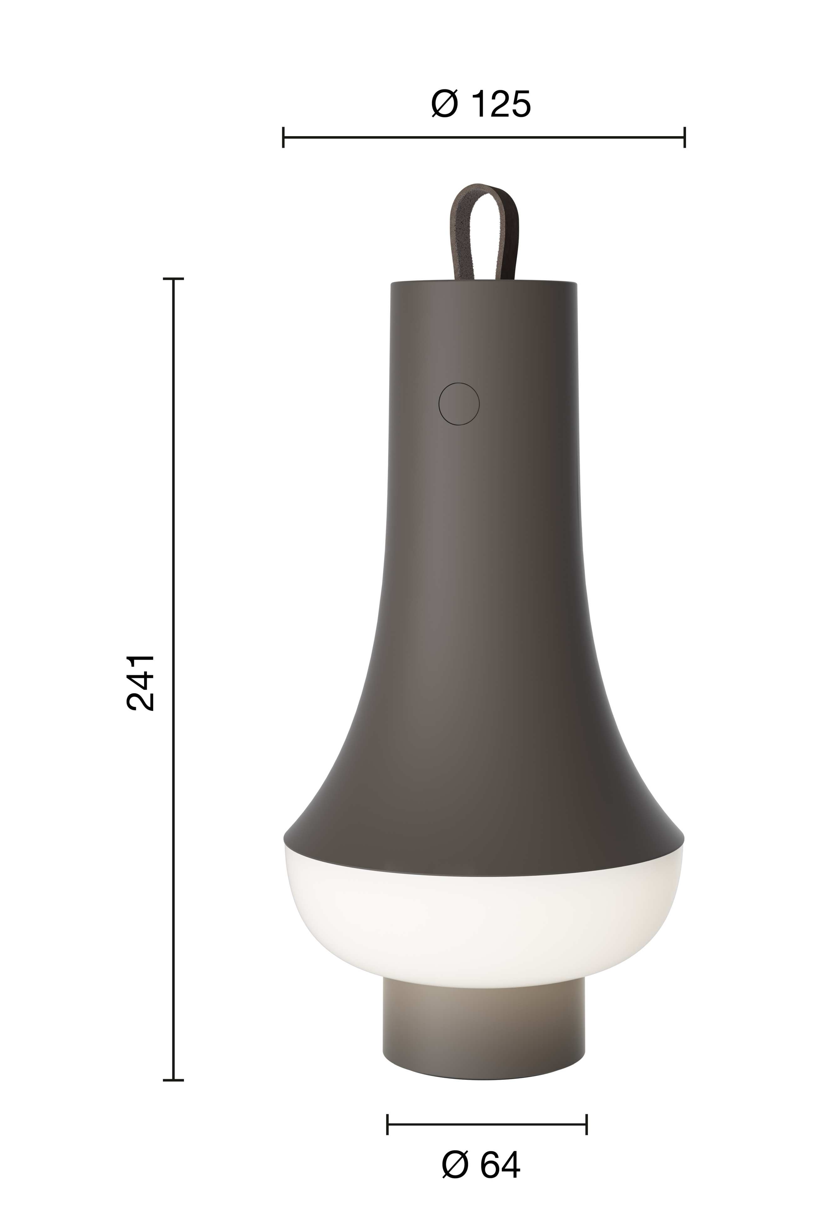 Tomoshi Akkuleuchte von Louis Poulsen in Dunkelbraun: Moderne Tischleuchte mit Henkel und warmweißem Licht.