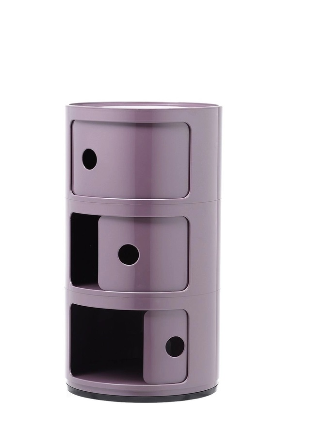 Componibili 3er Element in Violett: Runder, modularer Aufbewahrungsturm mit drei Fächern von Kartell.