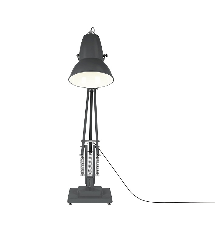 Schiefergraue Anglepoise Original 1227 Giant Stehleuchte für Innenräume, verstellbare Design-Lampe mit Federmechanismus.