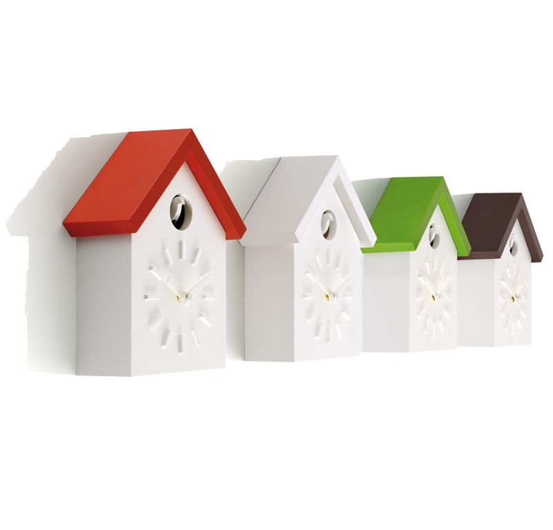 Cu-Clock Kuckucksuhr Wanduhren von Magis in verschiedenen Farben. Moderne Kuckucksuhr für die Wand.