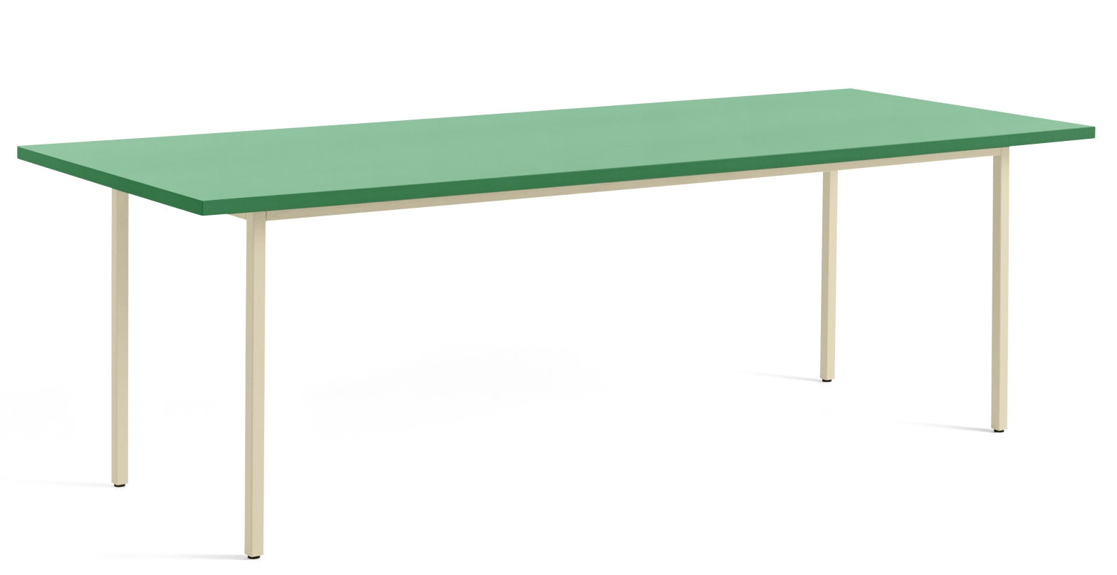 Hay Two Colour Table, 240 cm langer Esstisch mit grüner Tischplatte und beigen Beinen.