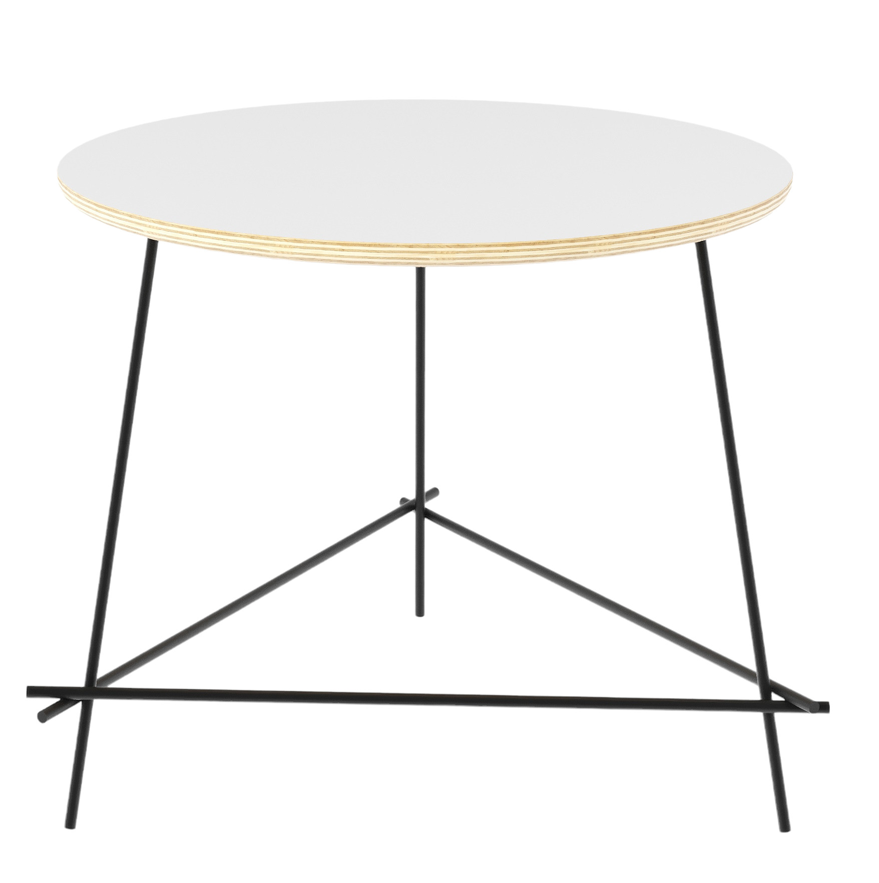 Echo Beistelltisch von Müller Möbelwerkstätten mit weißer Tischplatte und schwarzem Metallgestell.