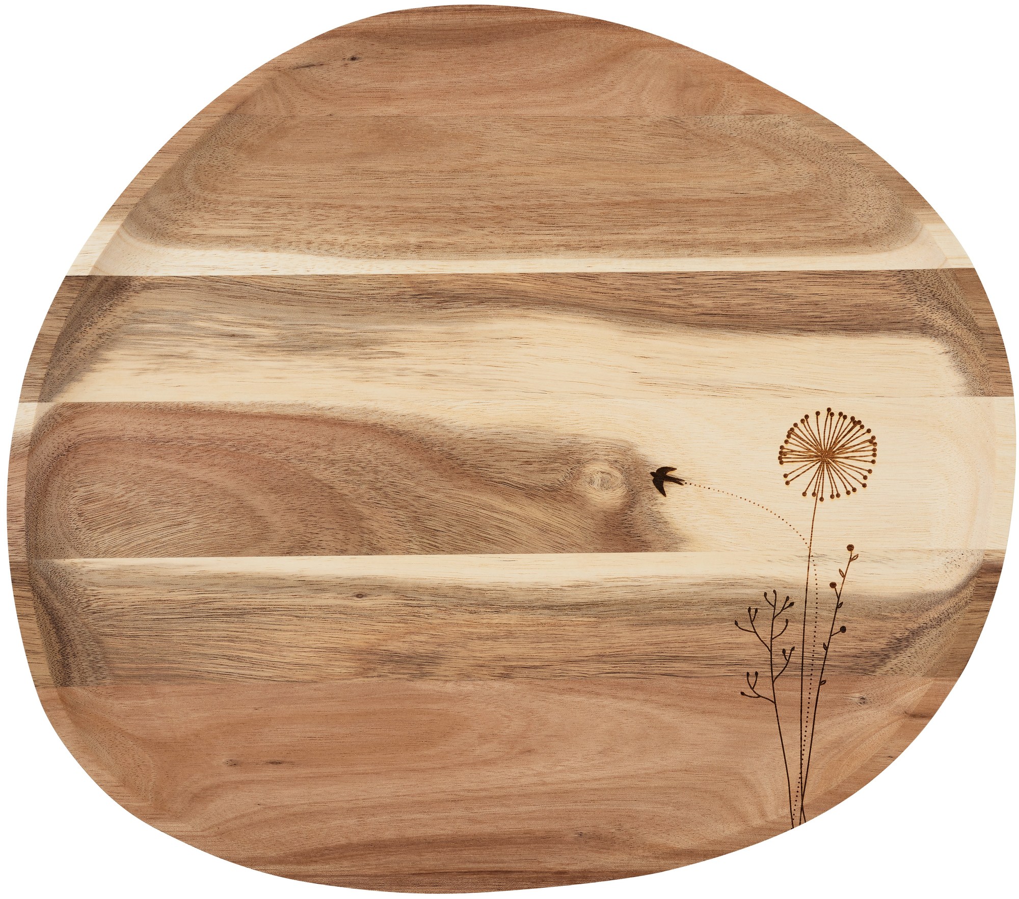 Wunderland Flora & Fauna Holztablett mit Vogel und Pusteblume, dekoratives Serviertablett aus Holz.
