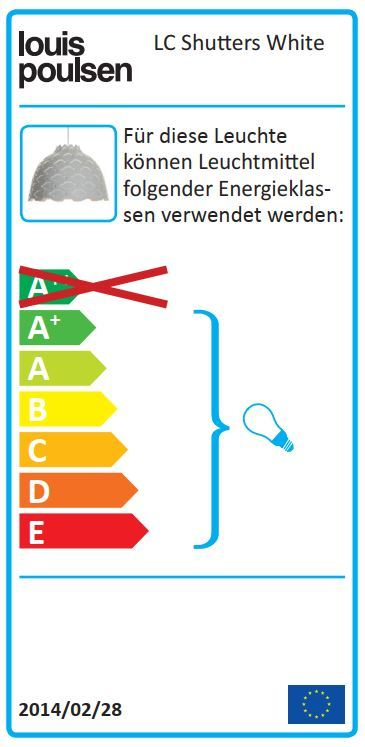 Energieeffizienzlabel für Louis Poulsen LC Shutters Hängeleuchte. Energieklassen von A+ bis E.