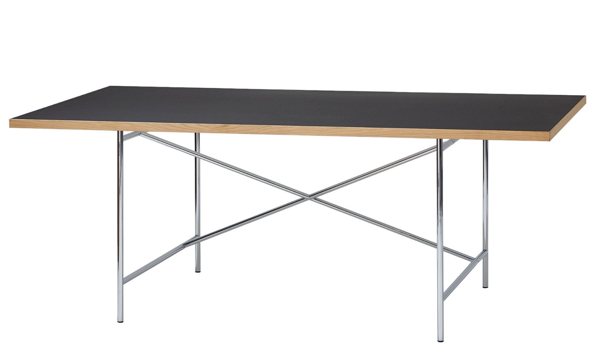 Eiermann Tisch mit schwarzer Linoleum-Tischplatte und verchromtem Stahlgestell, 160x90 cm. Moderner Bürotisch für Arbeitszimmer.