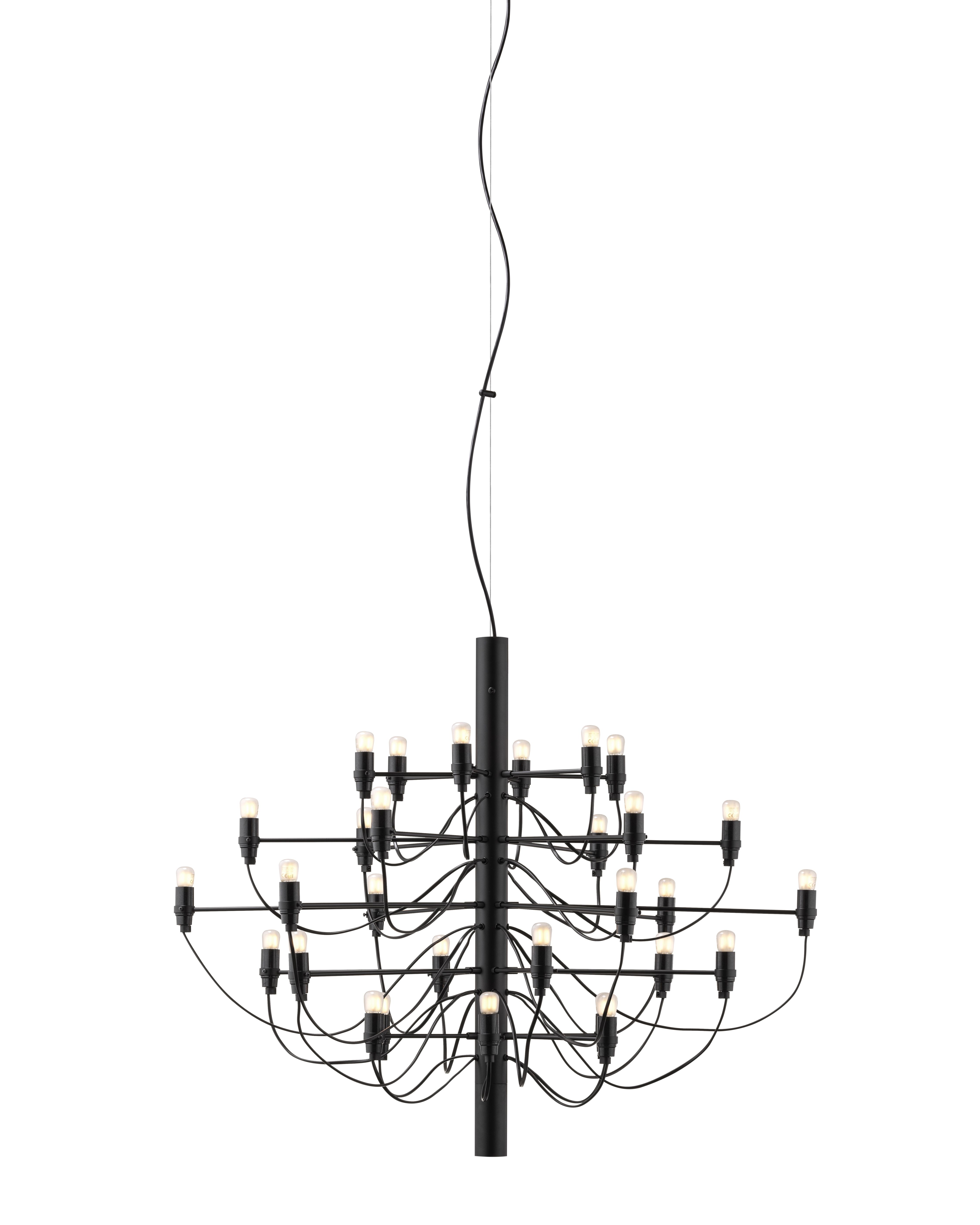 Schwarzer Flos 2097 Kronleuchter mit 30 mattierten LED-Glühbirnen, modernes Design für Wohnräume.