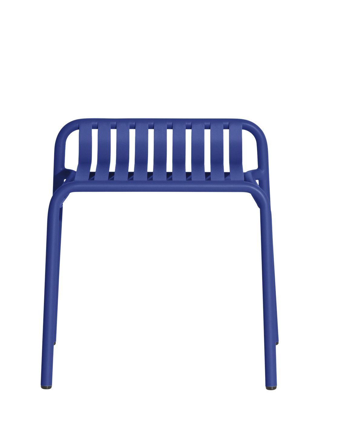 Blauer Week-End Stool Hocker von Petite Friture: Moderner, minimalistischer Hocker mit Lattenrost-Sitzfläche und vier Beinen.