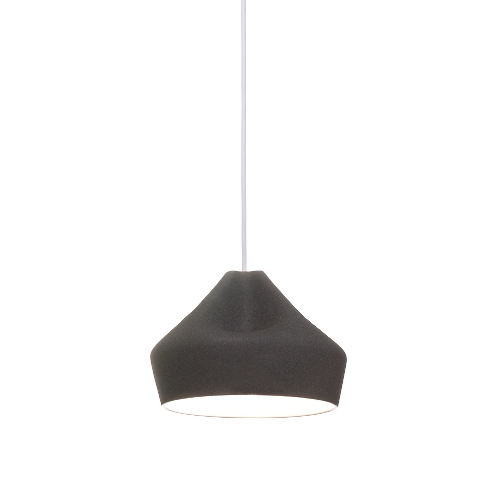 Graue Pleat Box Pendelleuchte von Marset mit weißem Kabel, moderne Hängelampe für Wohnraumbeleuchtung.