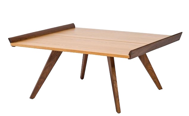 Splay-Leg Tisch von Knoll International: Rechteckiger Holztisch mit markanten, schrägen Beinen und dunklen Akzenten.