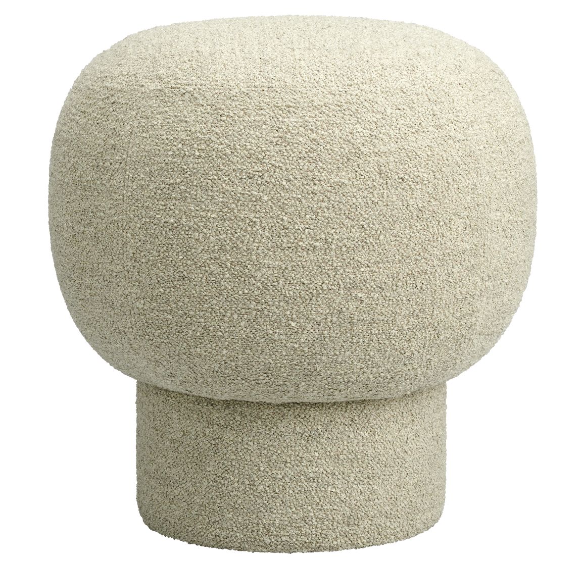 Beiger Liége Pouf Barnum mit Bouclé-Stoff von Norr11, ein moderner Hocker für Wohnzimmer und Schlafzimmer.
