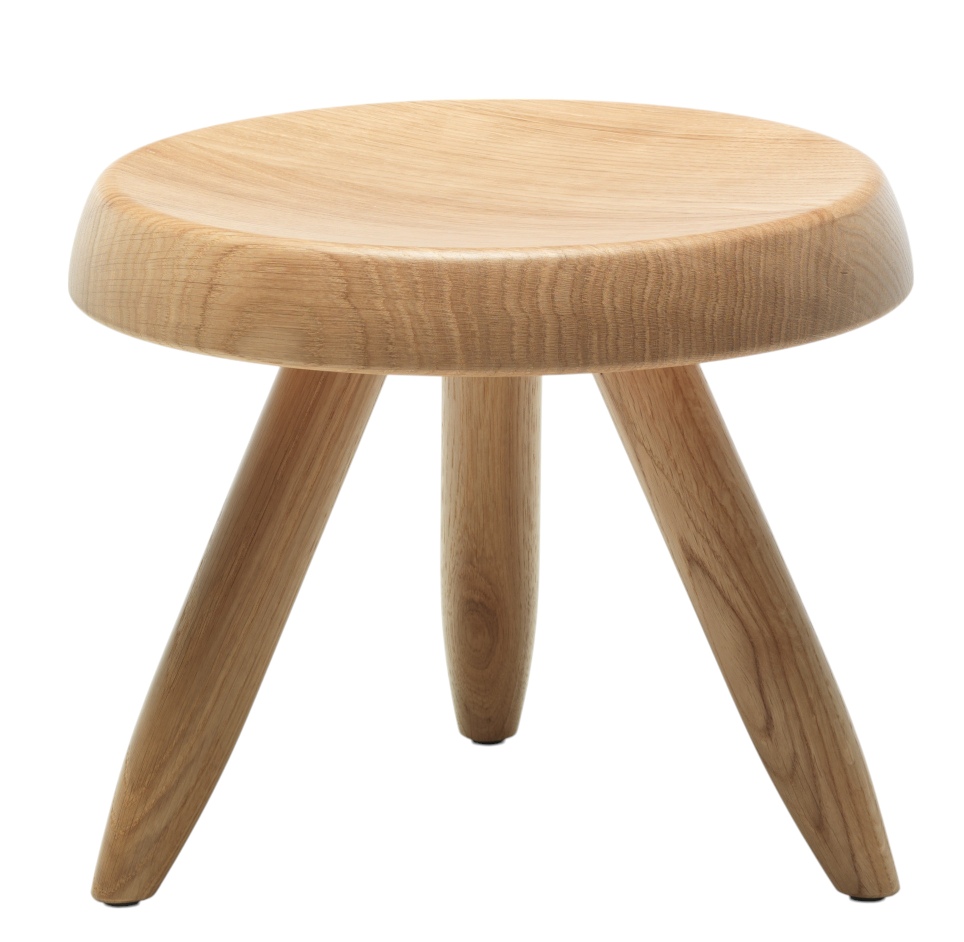 524 Tabouret Berger Hocker von Cassina: Runder, heller Holz-Hocker mit drei Beinen.
