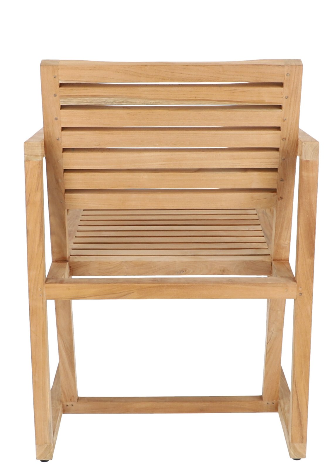Rückansicht des Jan Kurtz Timber Armlehnsessels aus Teakholz für den Garten oder die Terrasse.