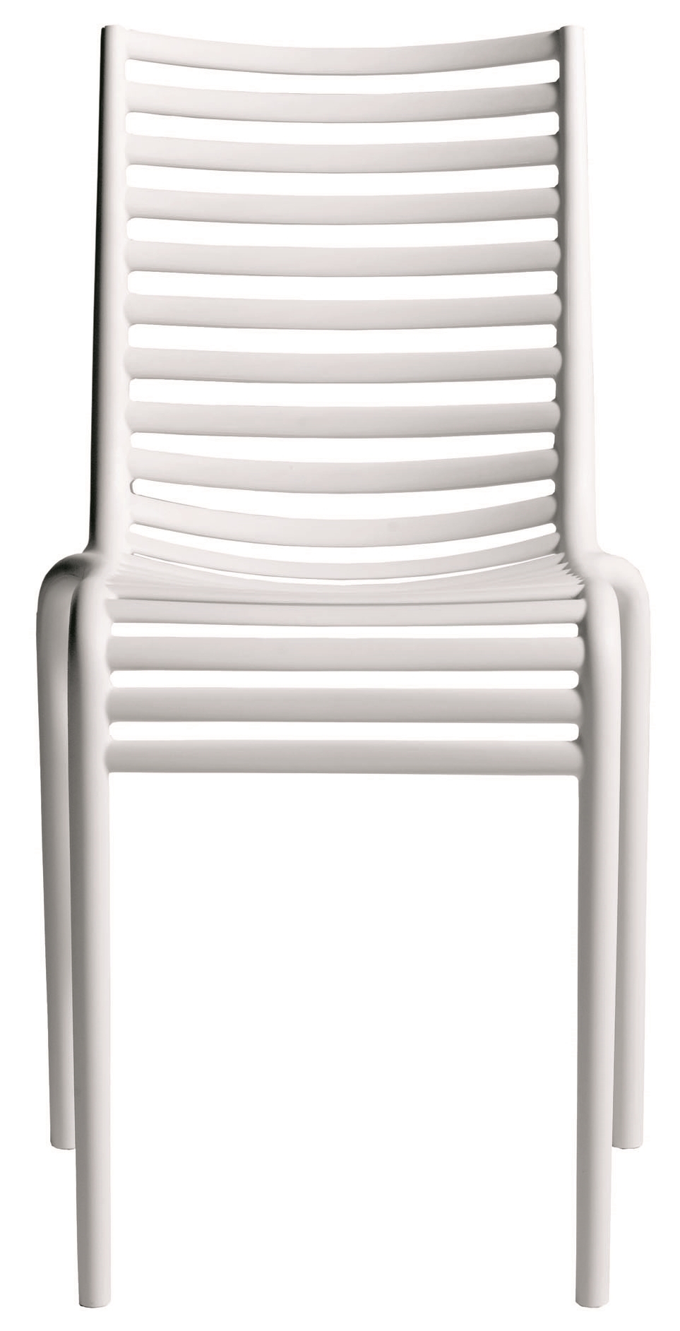 Weißer Pip-e Stuhl von Driade, moderner Designstuhl mit horizontalen Lamellen für Esszimmer und Wohnbereich.