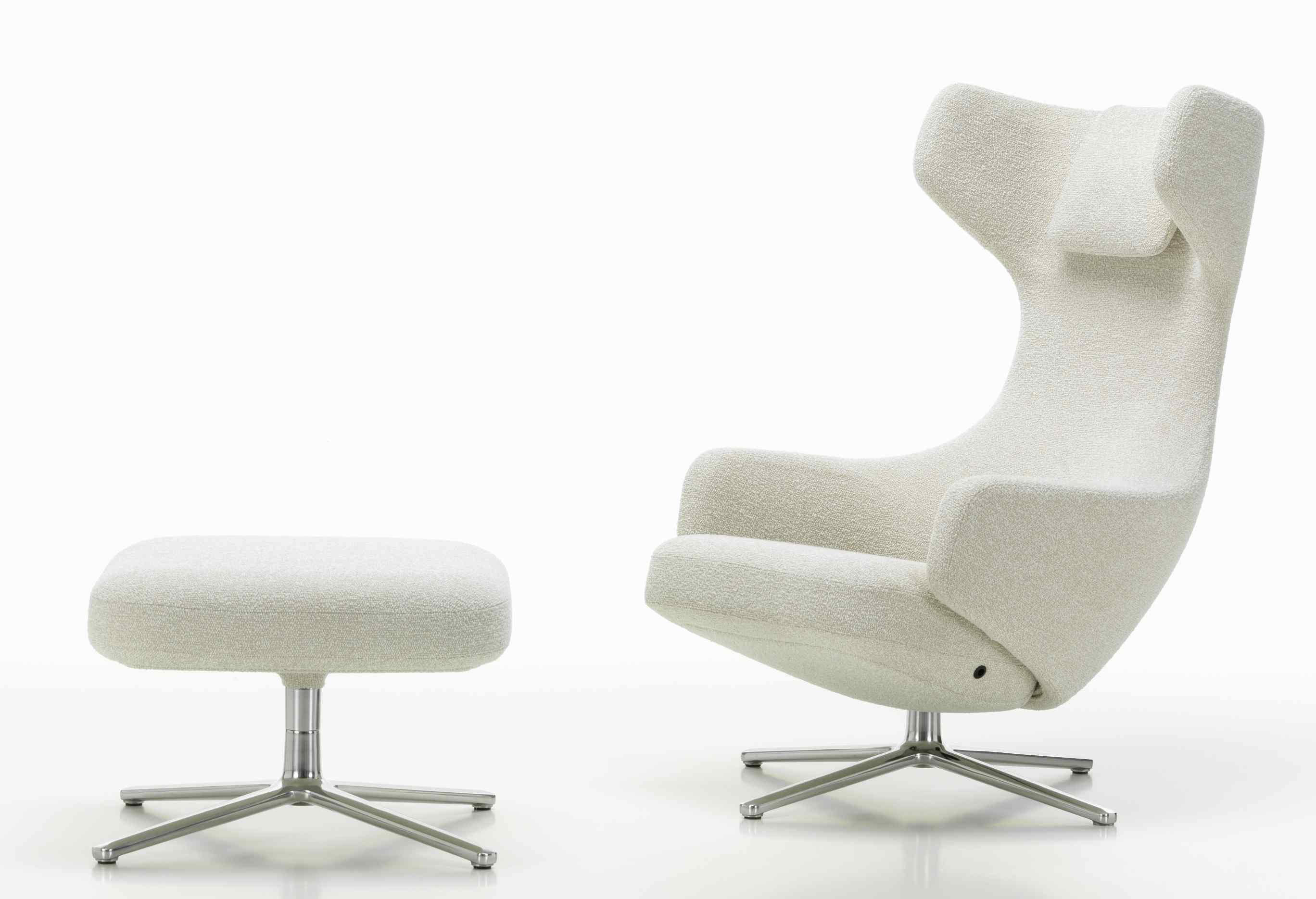 Grand Repos Sessel  + Ottoman Vitra Poliert Nubia Elfenbein / Perle