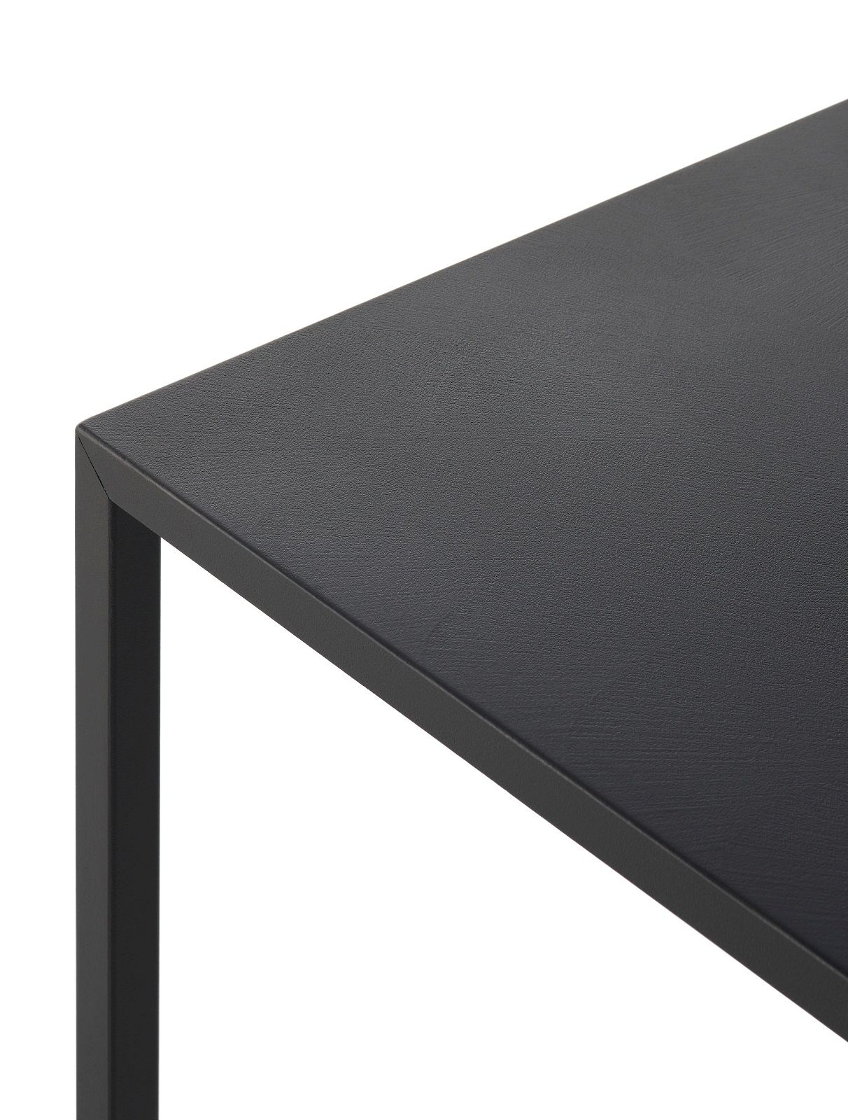 Detailaufnahme des Tense Outdoor Tisch von MDF Italia mit anthrazitfarbener Tischplatte und filigranem Metallgestell.