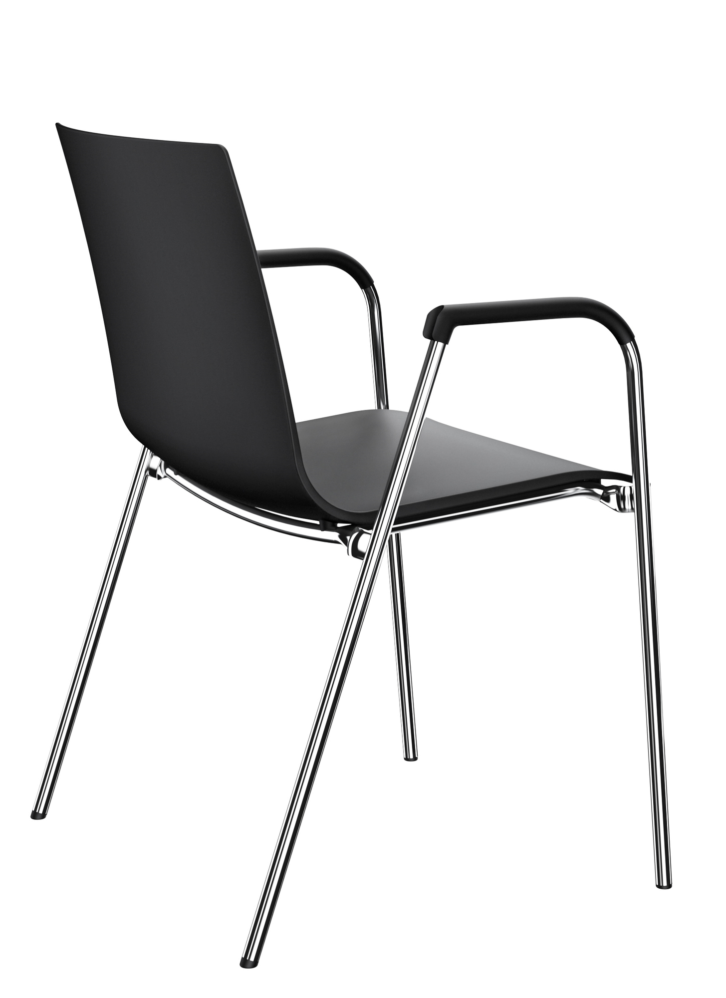 Schwarzer S 260 F Stuhl von Thonet mit Armlehne und verchromtem Stahlgestell, Ansicht von hinten.