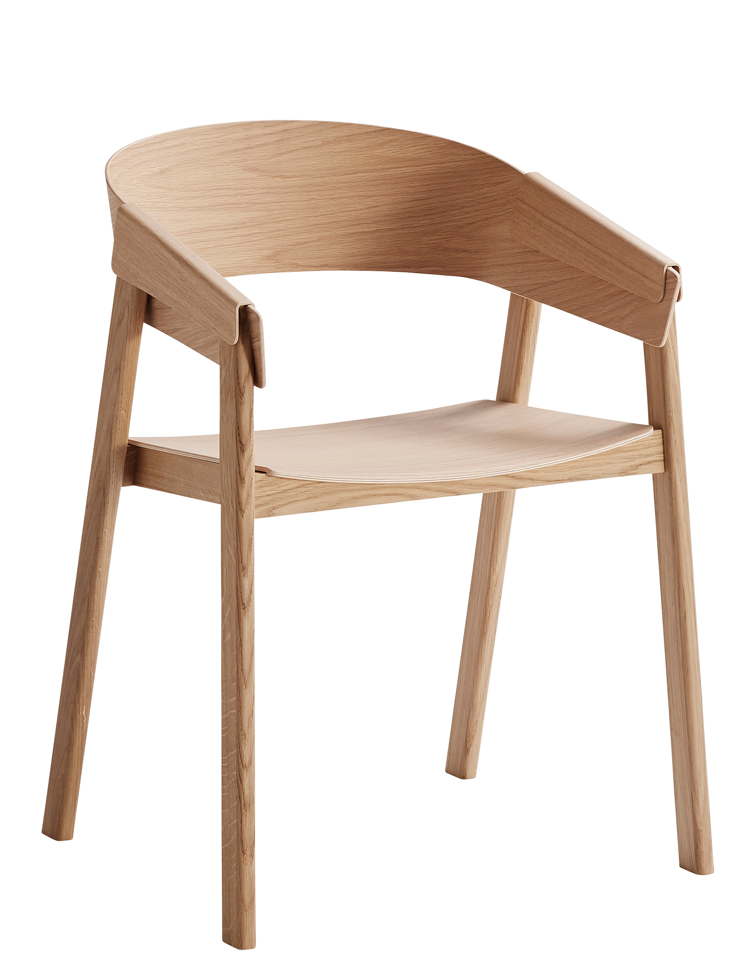 Muuto Cover Chair Stuhl aus hellem Holz, skandinavisches Design für Esszimmer und Wohnbereich.