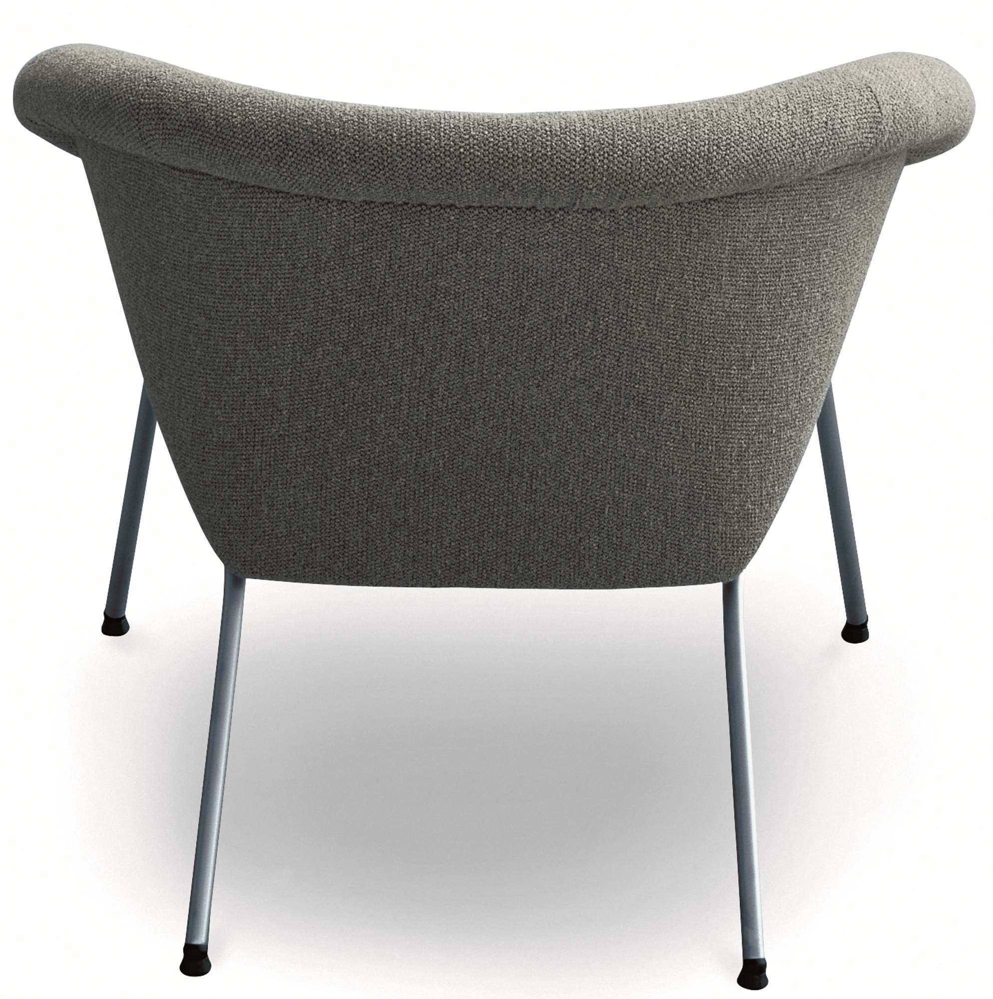 Rückansicht des grauen 369 Sessels von Walter Knoll mit Metallbeinen. Designmöbel.