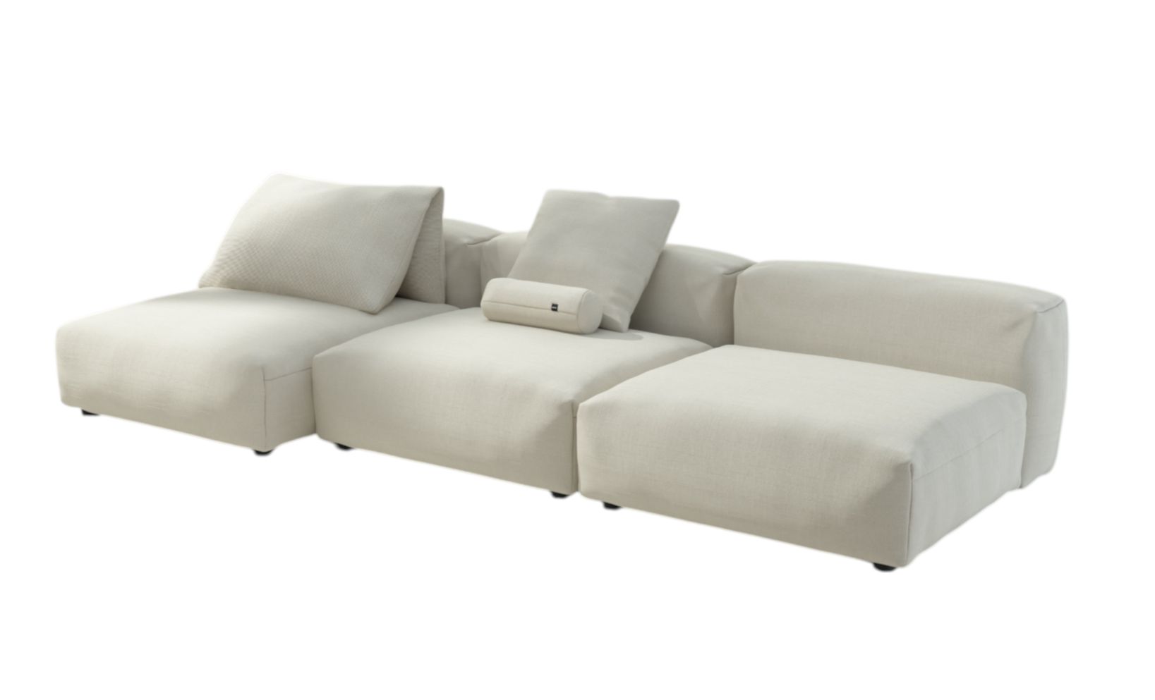Vetsak Sofa Set 04 Outdoor, modernes 5-Sitzer Lounge Sofa in Beige mit Kissen.