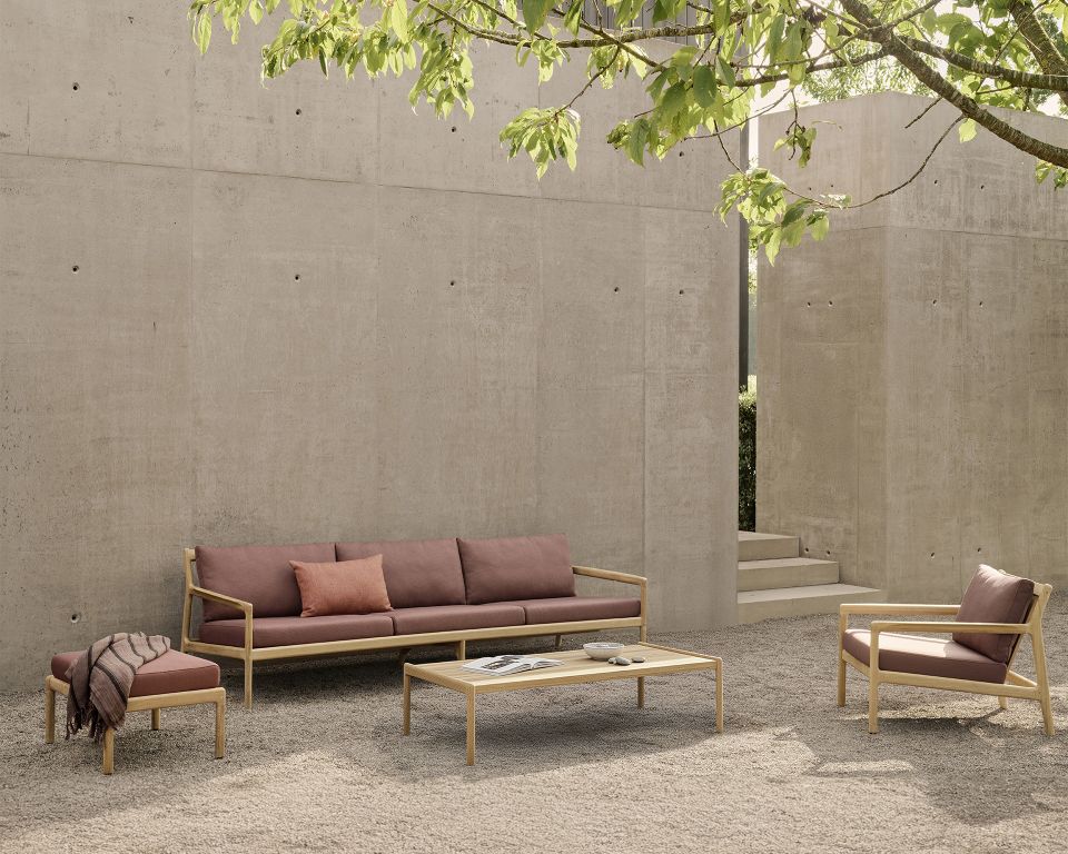 Jack Outdoor Polsterhocker Teak Schwarz Burgundy Ethnicraft