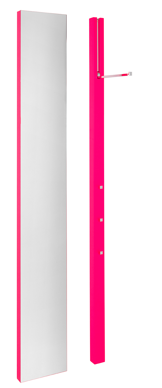 Line Spiegel von Schönbuch, pinkfarbener Standspiegel mit Garderobenständer für Flur und Ankleidezimmer.