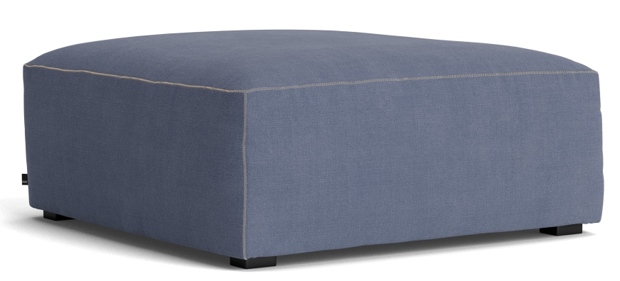 Blauer Mags Soft Ottoman von Hay, extra klein, quadratisch, mit Stoffbezug und Ziernähten.