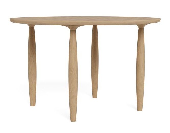 Oku Esstisch rund von Norr11 aus Eiche, skandinavisches Design mit drei Beinen.