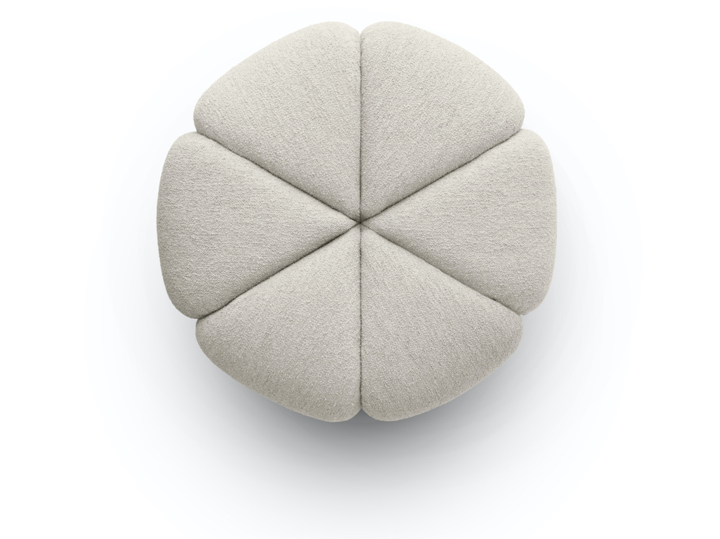 Draufsicht: Vipp Pouf Hocker in Off White, moderner Sitzhocker mit sechseckigem Design.