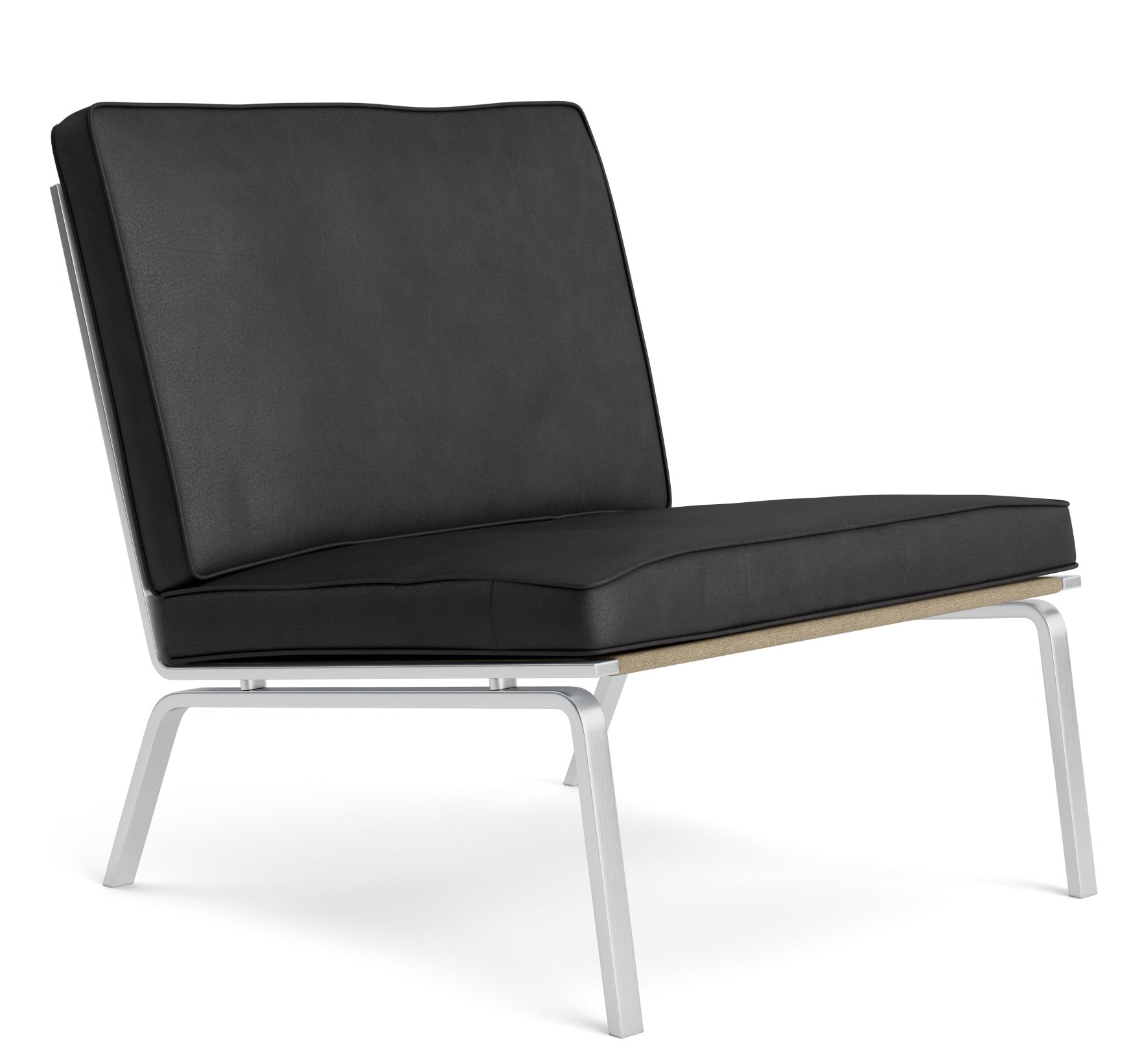 Anthrazitfarbener Man Lounge Chair Sessel mit minimalistischem Design und silberfarbenem Metallgestell. Bequemer Sessel für Wohnzimmer und Lounges.