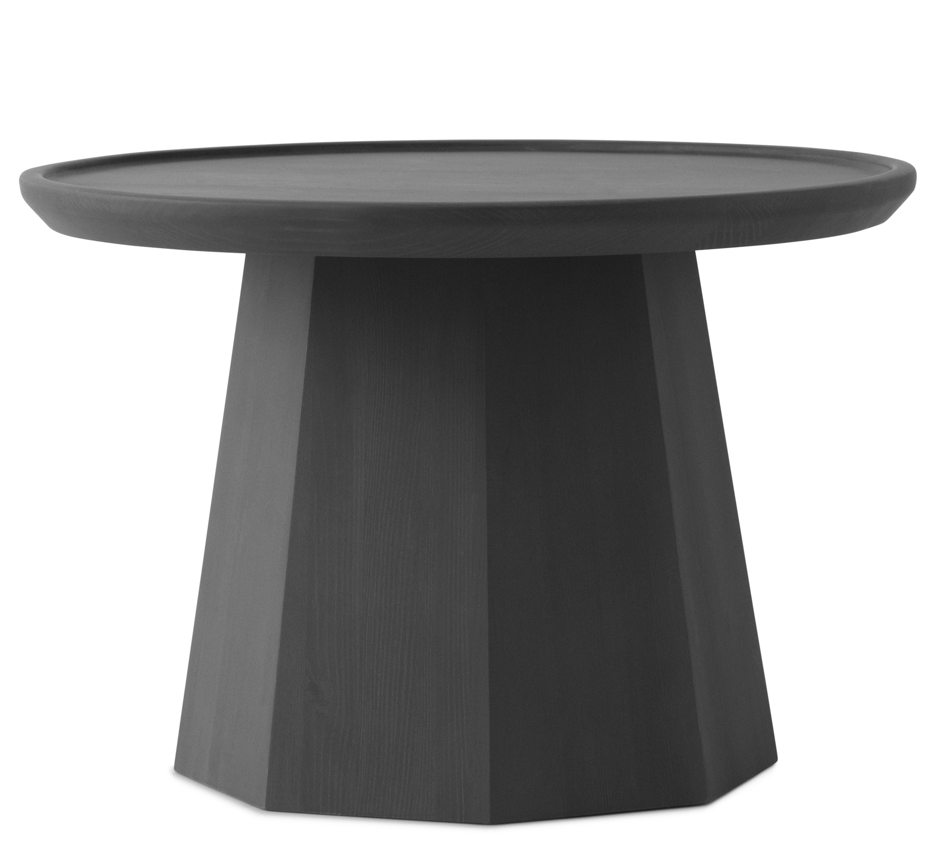 Dunkelgrauer Pine Table Beistelltisch von Normann Copenhagen, großer runder Holztisch für Wohnzimmer.