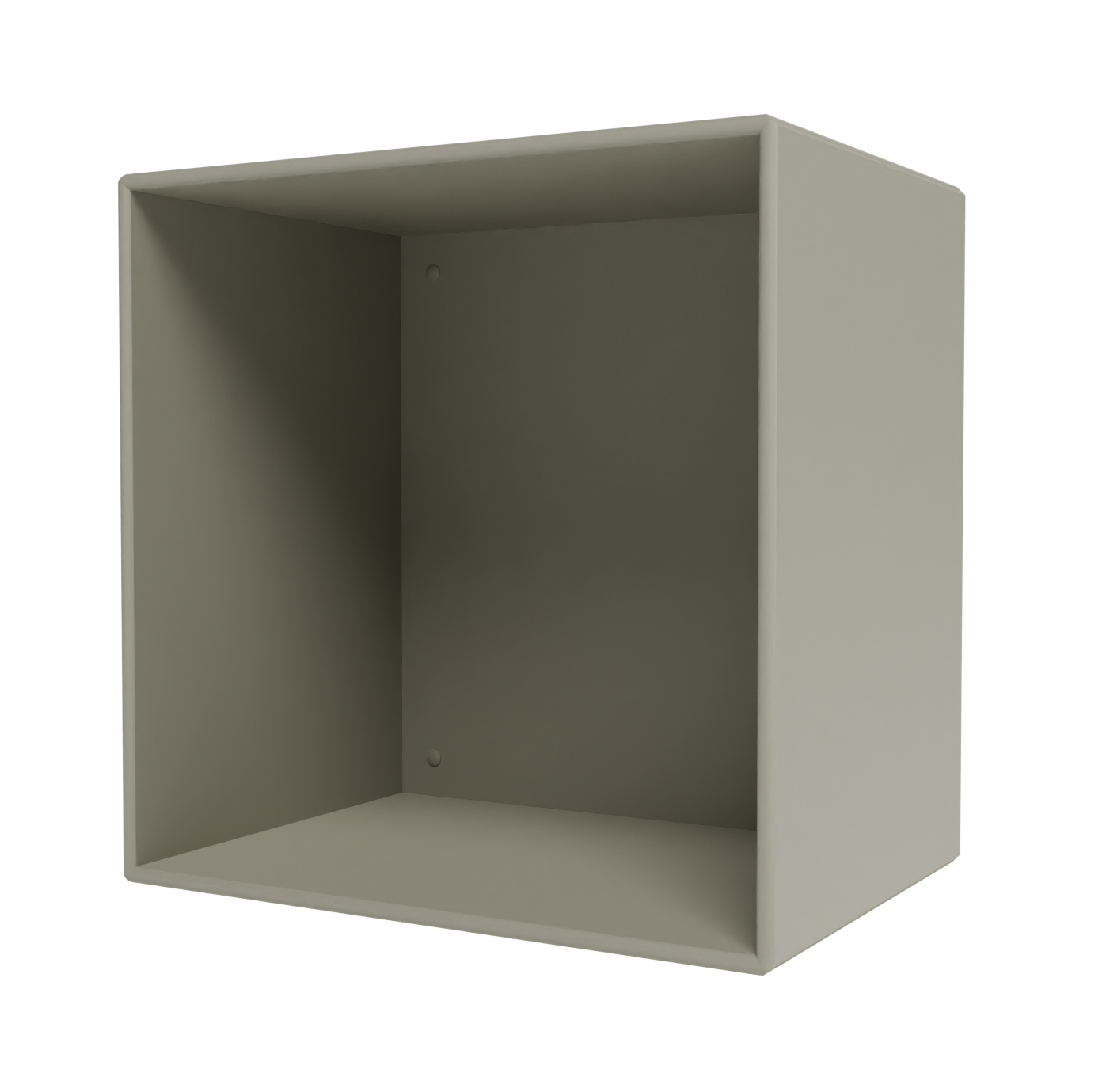 Graues, offenes Montana Mini Modul, ein quadratisches Regal zur Wandmontage oder als Nachttisch.