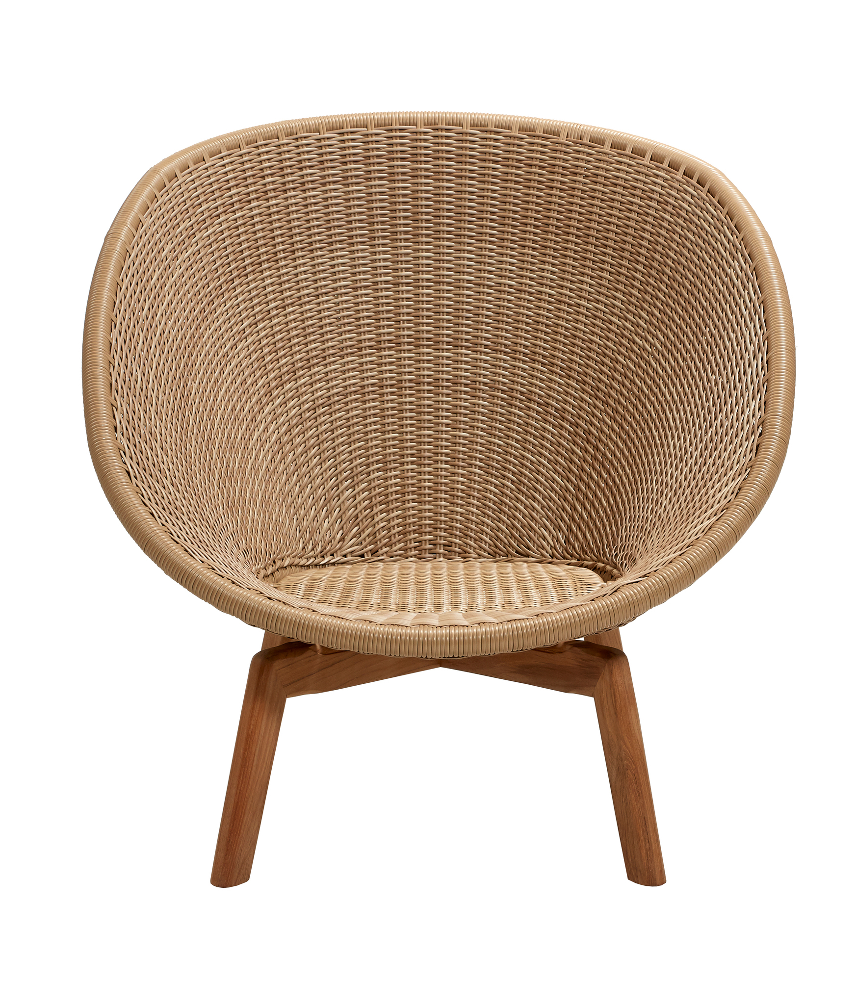 Peacock Loungesessel von Cane-Line: Outdoor-Sessel aus Rattanfaser mit Holzbeinen, modernes Design für Garten und Terrasse.