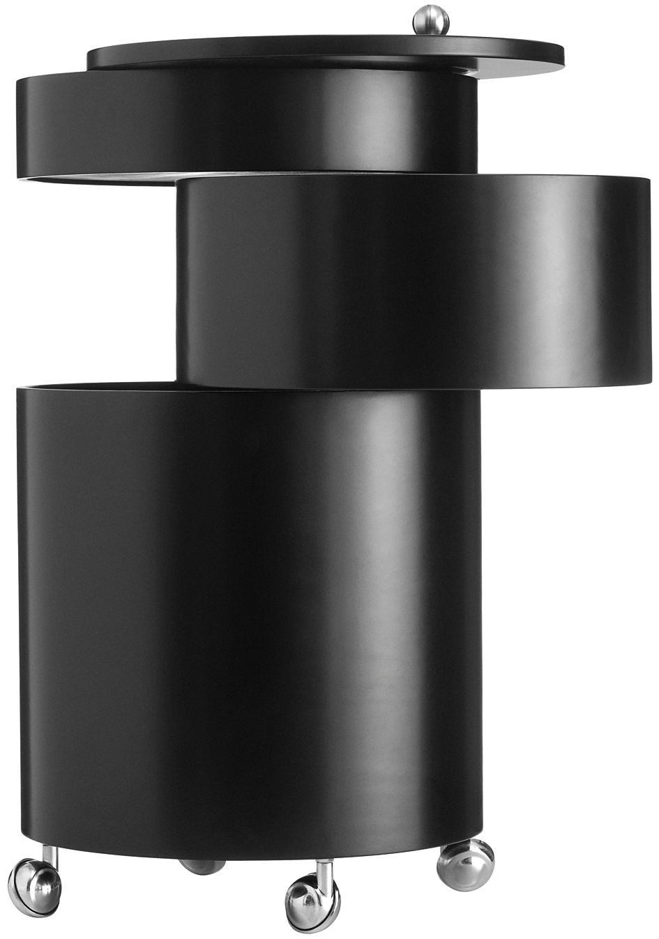 Schwarzer Barboy Rollwagen von Verpan mit drei Ebenen und Rollen aus Chrom.