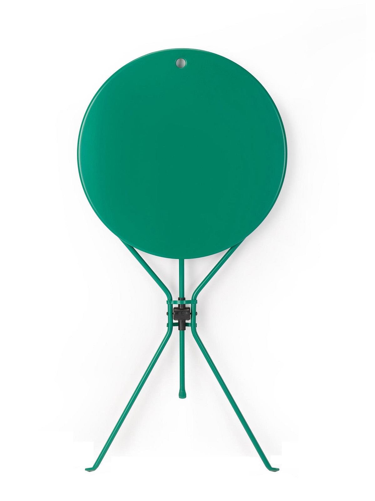 Grüner Cumano Klapptisch von Zanotta, runder Beistelltisch aus Stahl, platzsparend und modern.